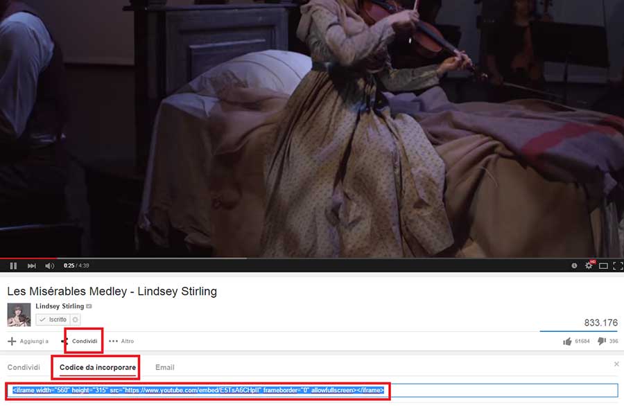 Embed di un video Youtube