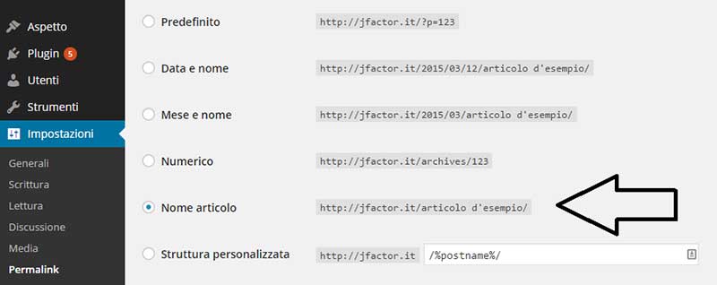 Come impostare i permalink