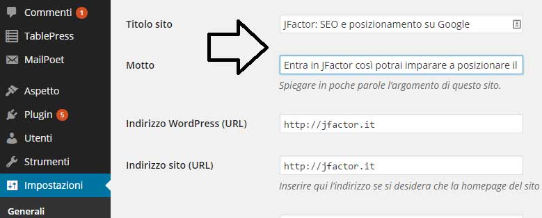 Come impostare il titolo del sito e la descrizione